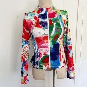 Katie Kortman Watercolor Colorful Zip Up Jacket Size‎ Small